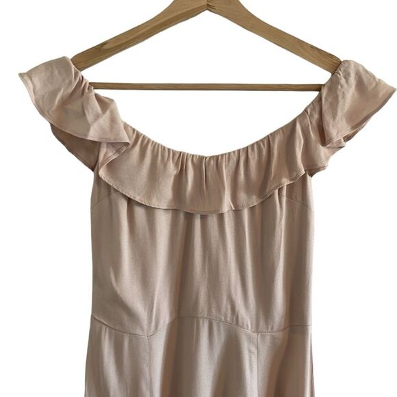 Reformation Verbena Off‎ Shoulder Dress Women's Size 2 Midi Champagne Hemmed - Picture 2 of 8